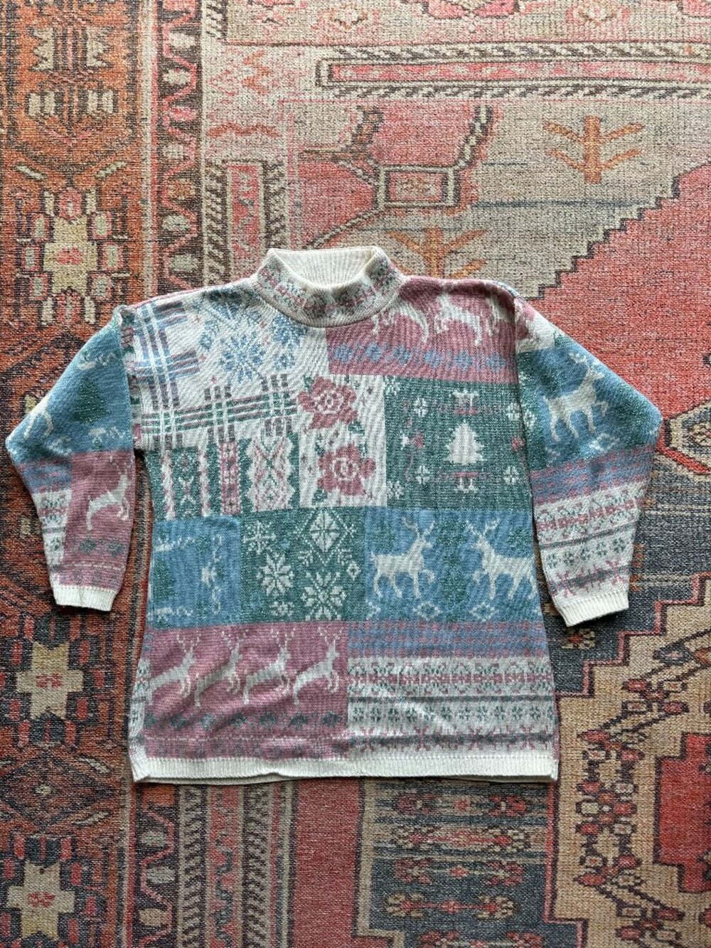 Vintage Jessica Roberts Pastel Fair Isle Patchwork Knit Sweater